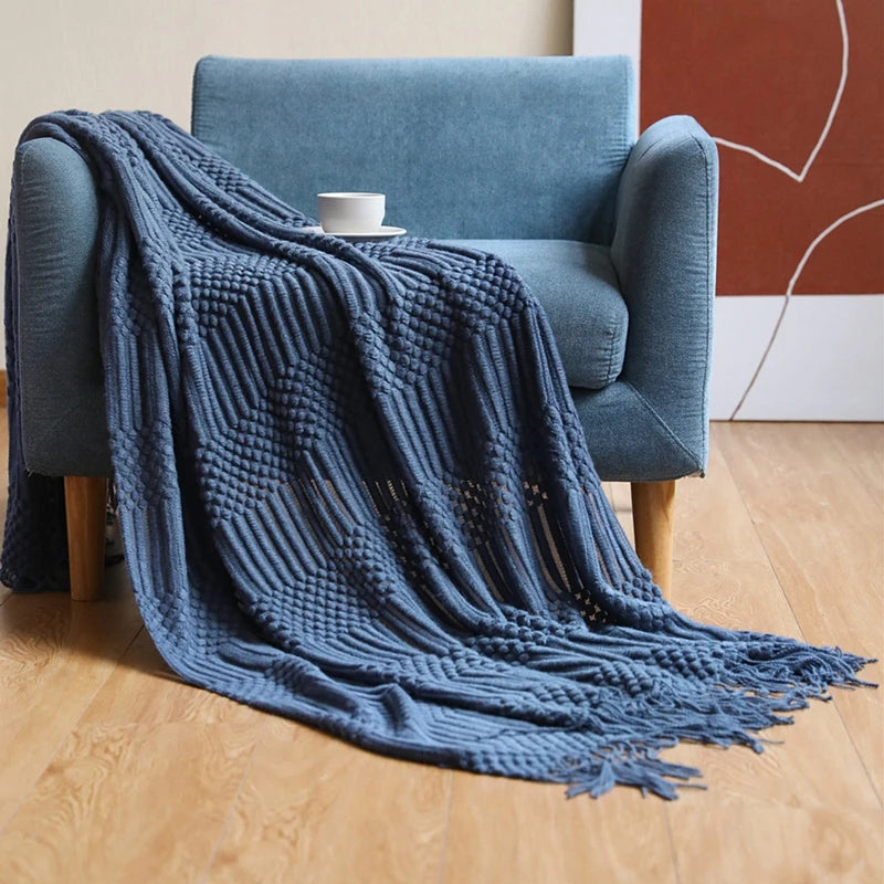 Couverture en Tricot Bleu