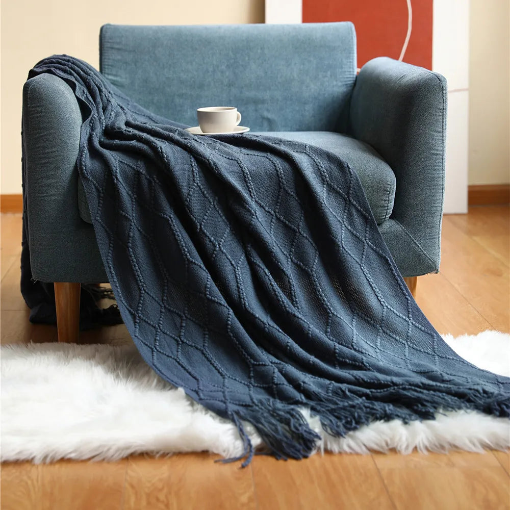 Couverture en Tricot Bleu 1