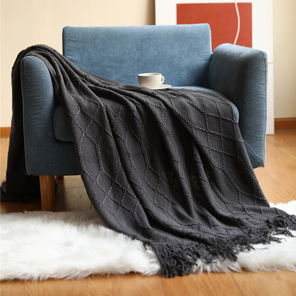 Couverture en Tricot Gris