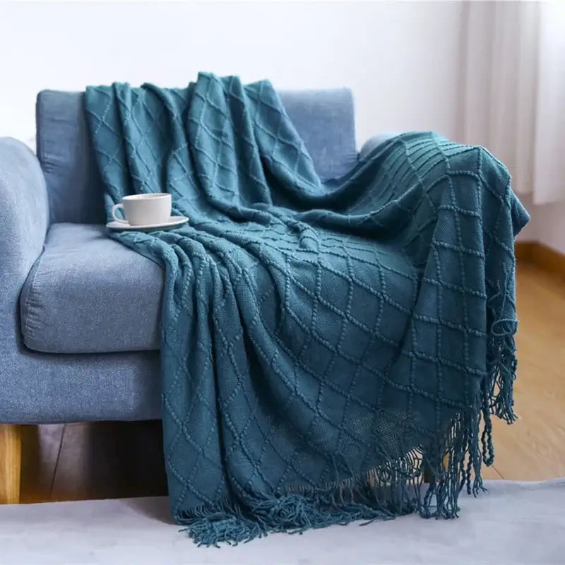 Image of Couverture en Tricot Marine – ambiance cocooning