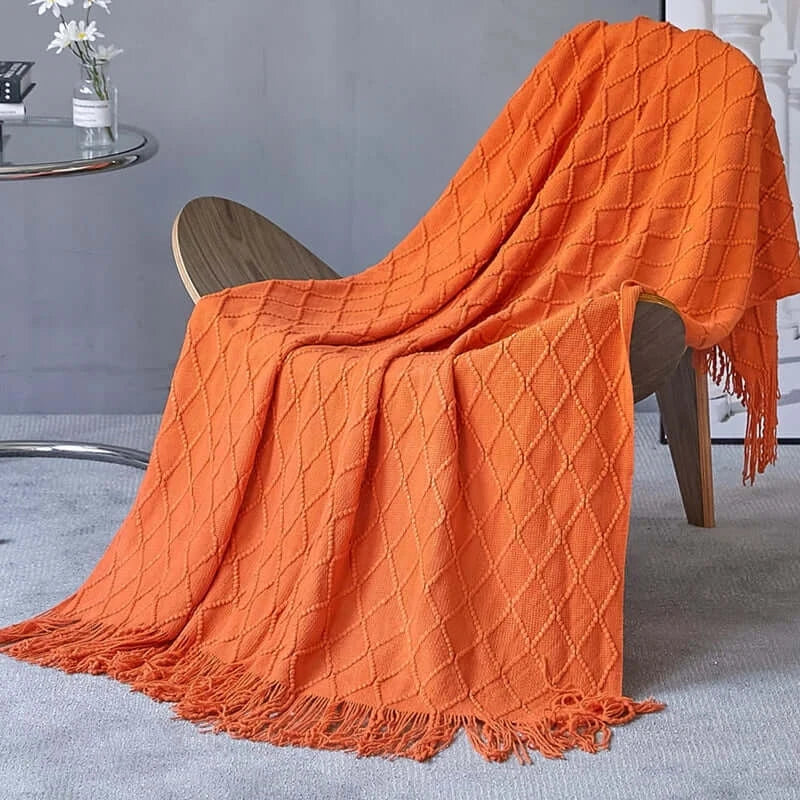 Image of Couverture en Tricot Orange– ambiance cocooning