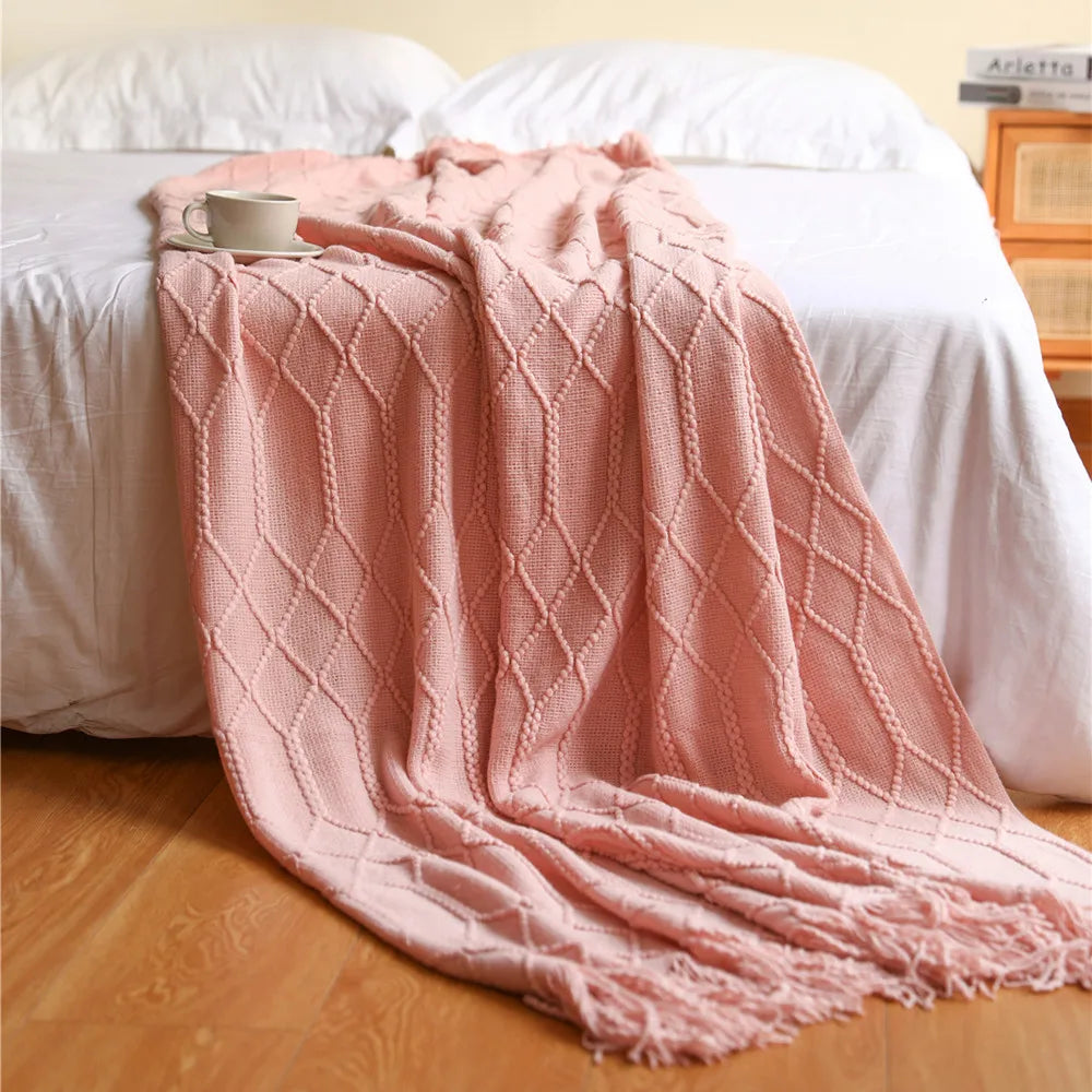 Couverture en Tricot Rose