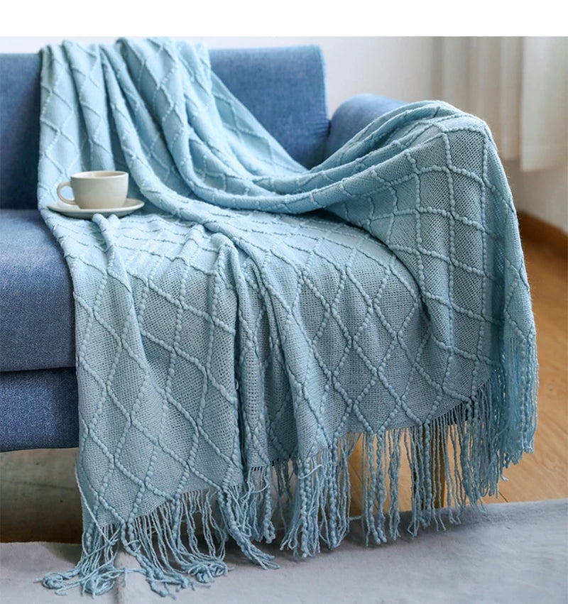 Couverture en Tricot bleu 2