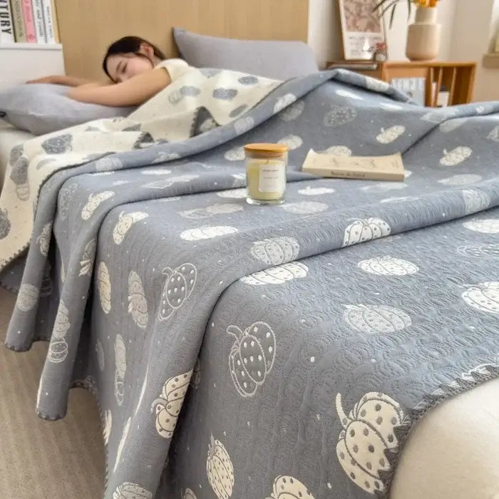 Image of Couverture en jacquard coton gris blanc