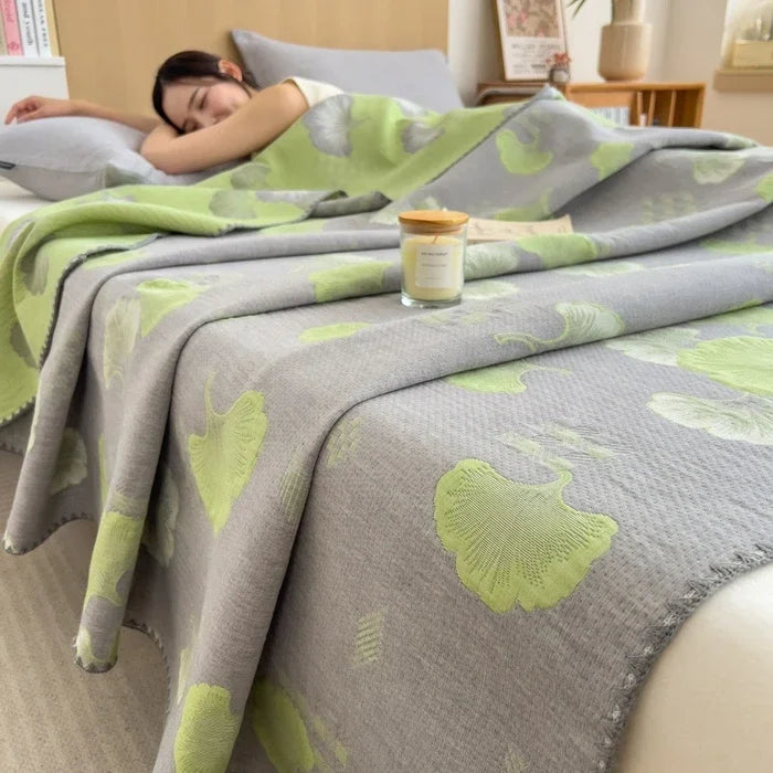 Couverture en jacquard coton gris vert