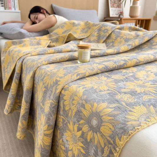 Couverture en jacquard coton jaune gris