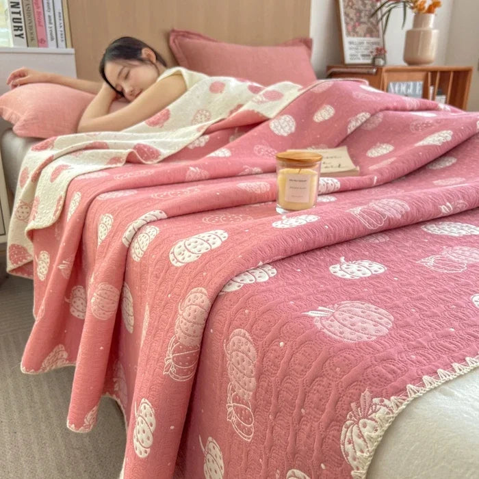 Couverture en jacquard coton rose blanc
