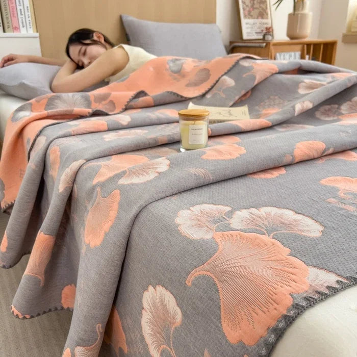 Couverture en jacquard coton rose gris 