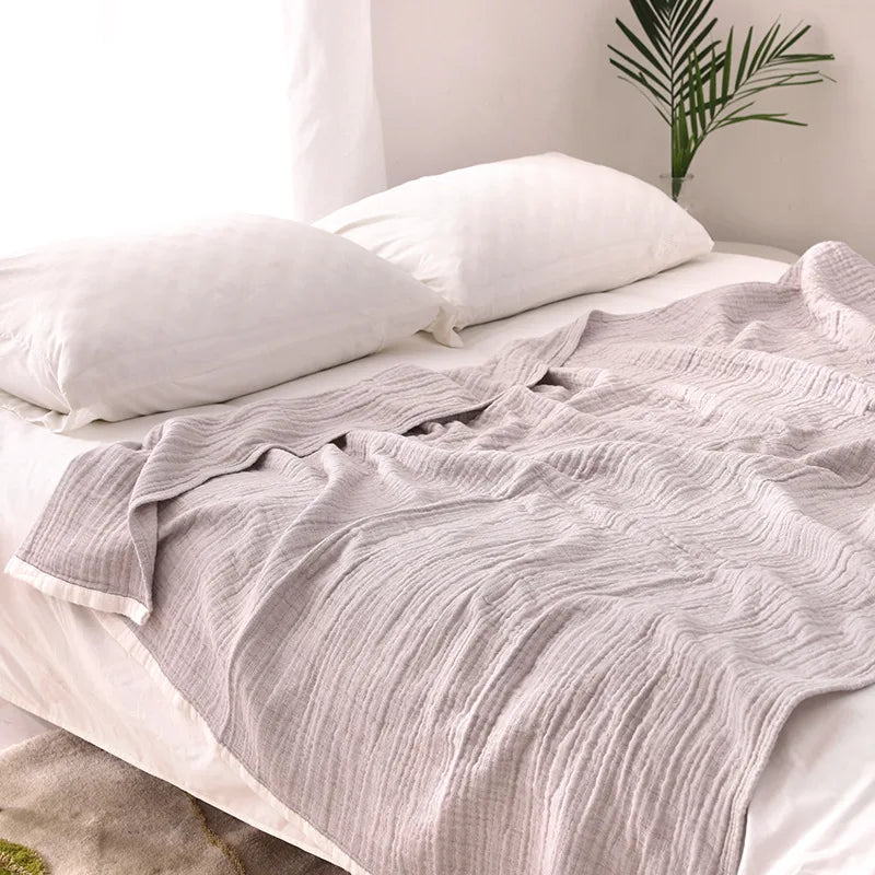 Couverture en mousseline de coton blanc gris 