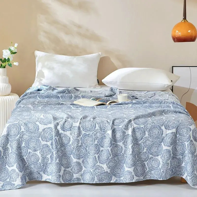 Image of Couverture en mousseline de coton bleu