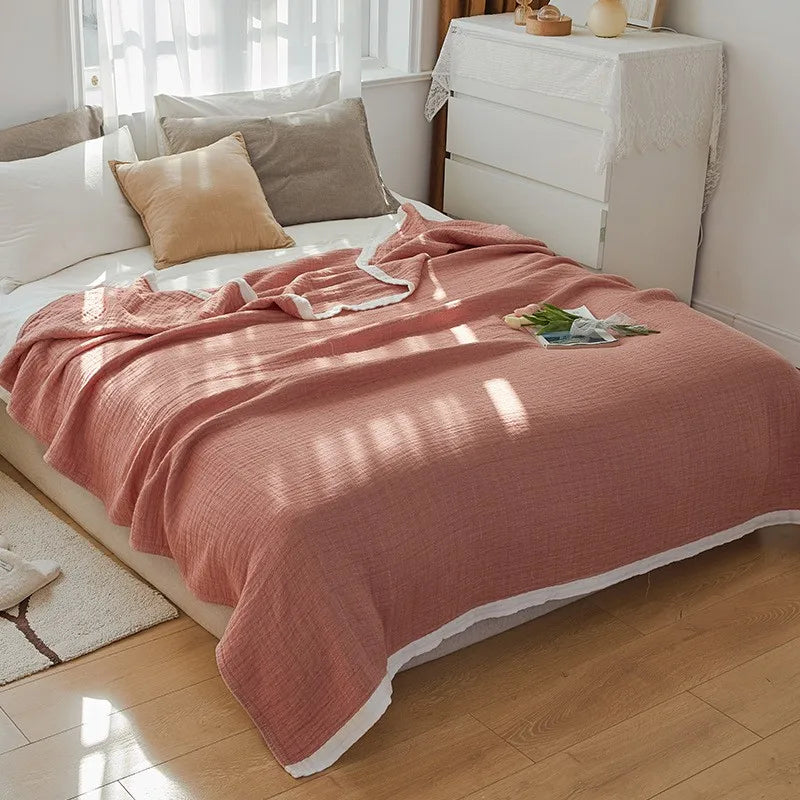 Couverture en mousseline de coton bordeaux clair