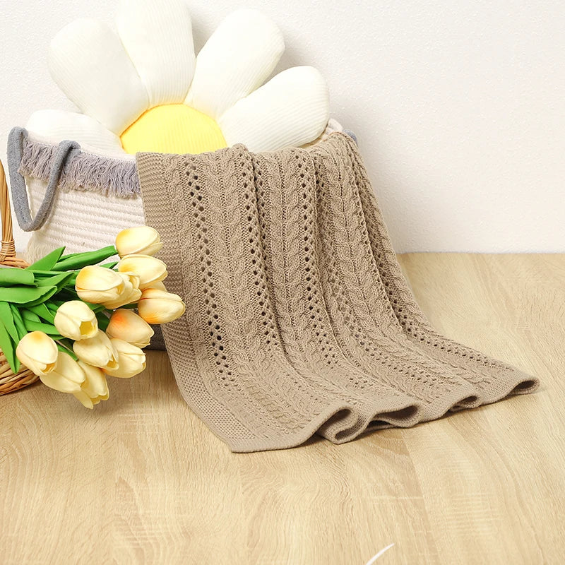 Couverture en tricot pour bébé kaki