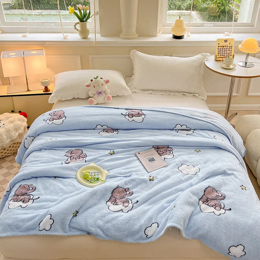 Couverture en velours pour enfant bleu ciel