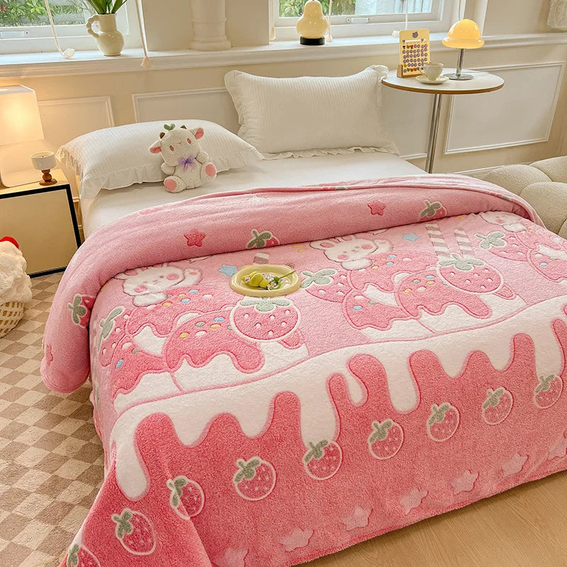 Couverture en velours pour enfant rose 1