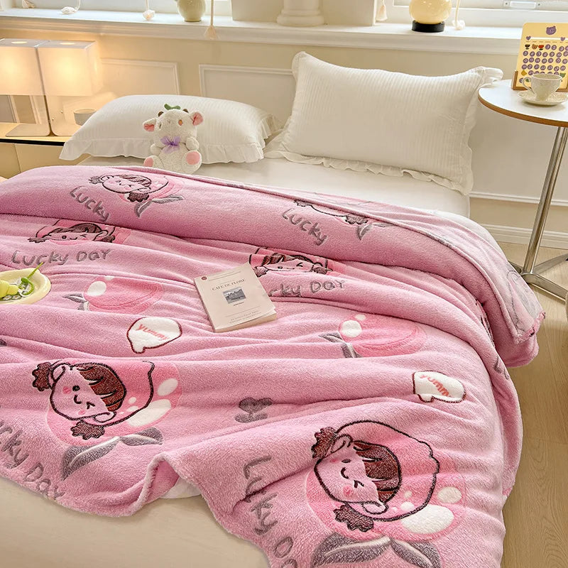 Couverture en velours pour enfant rose 2