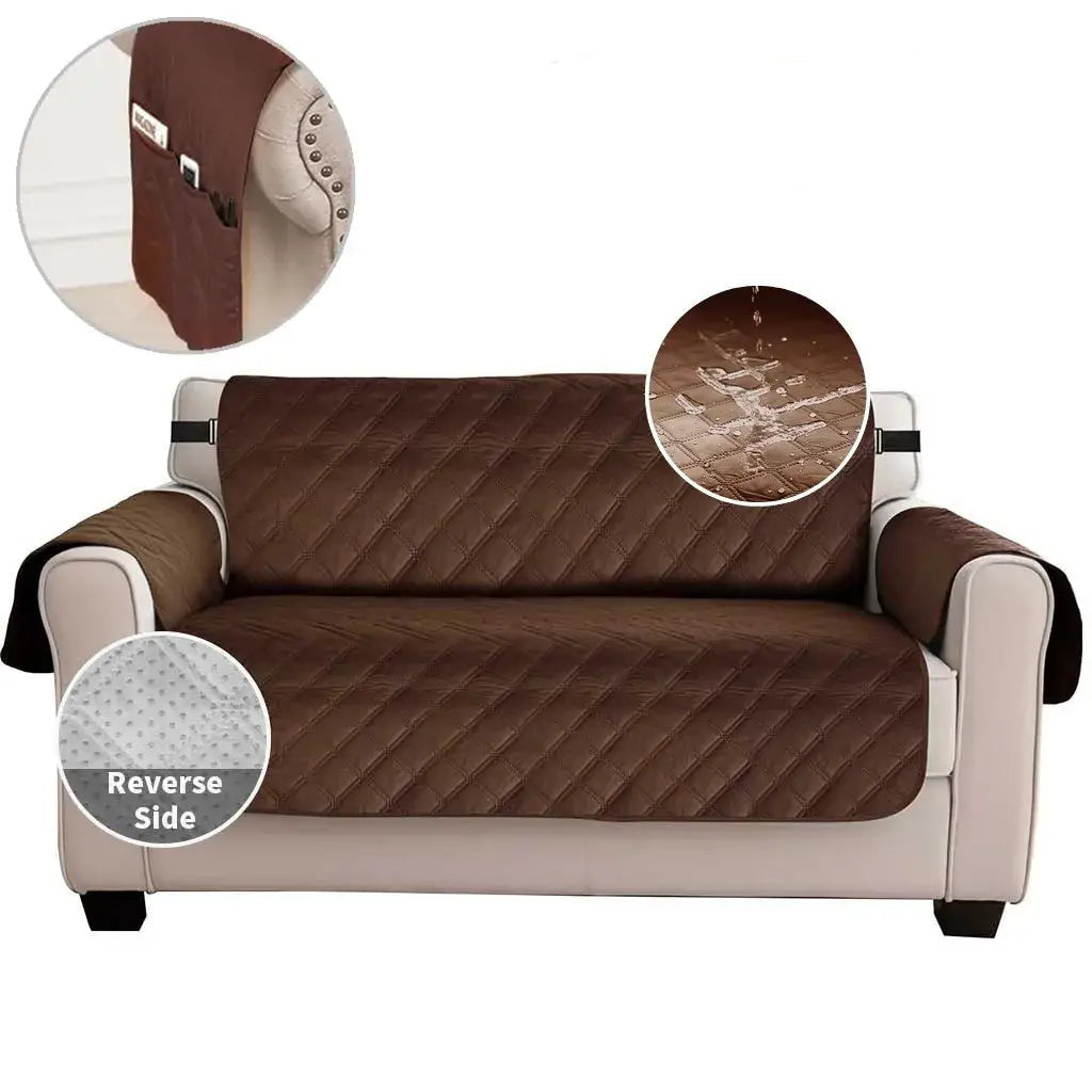 Image of Couverture imperméable pour canapé marron style cosy – intérieur chaleureux