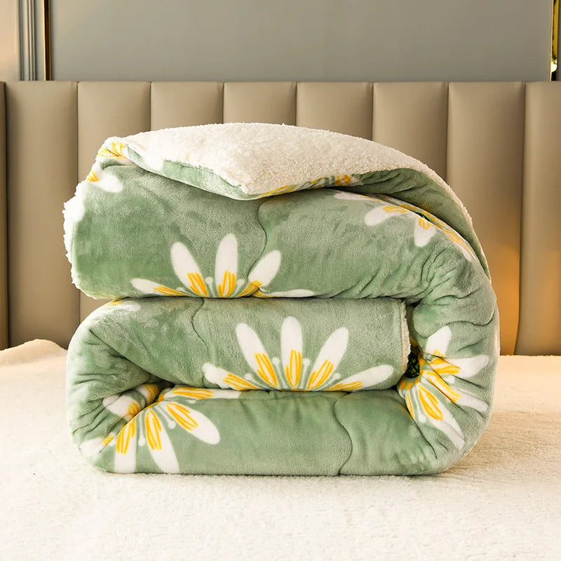 Couverture lestée en fleurs vert