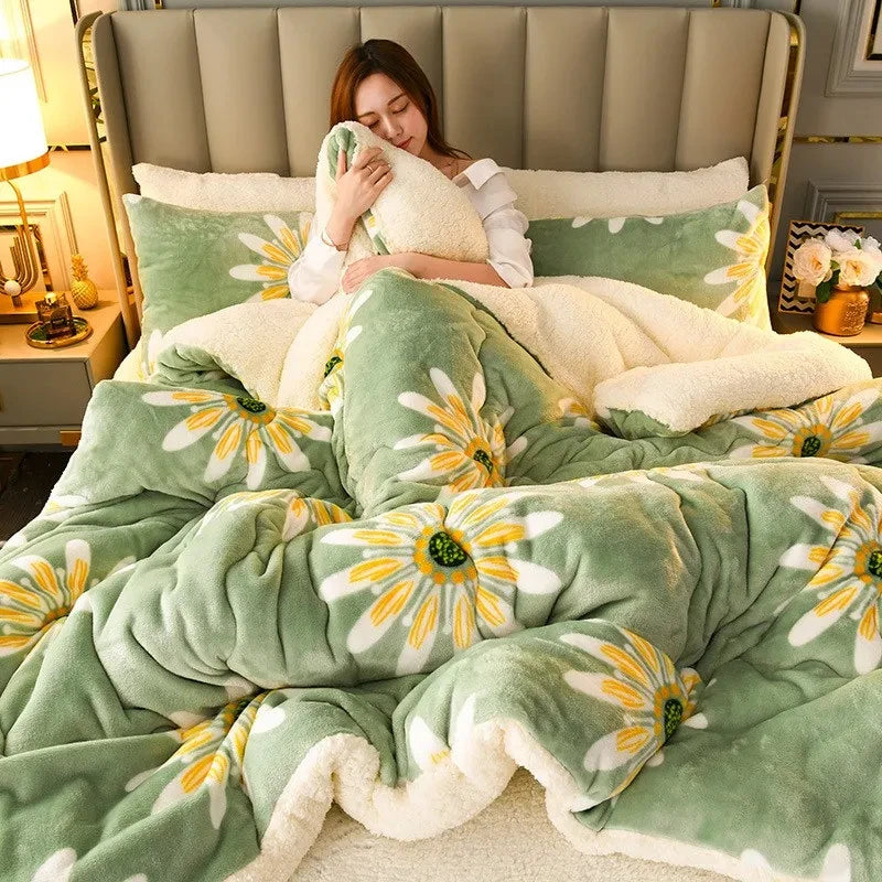 Couverture lestée en fleurs vert 2