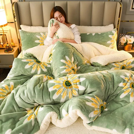 Couverture lestée en fleurs vert 2