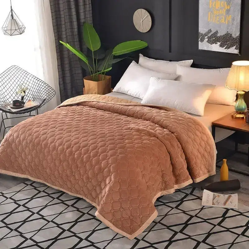 Image of Couverture lit à Carreaux Kaki cosy pour lit double – texture douce