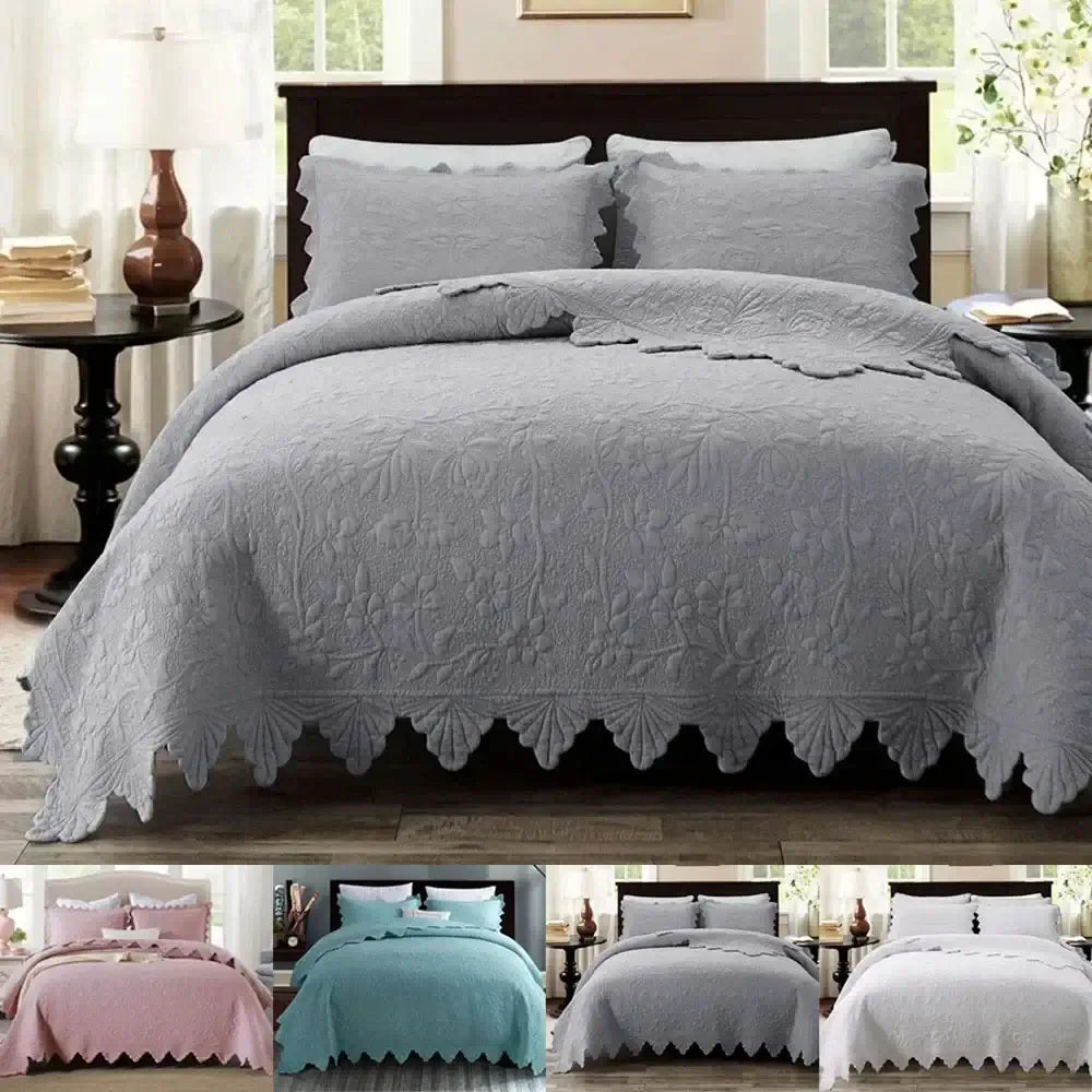 Image of Couverture lit en Coton Gris cosy pour lit double – texture douce