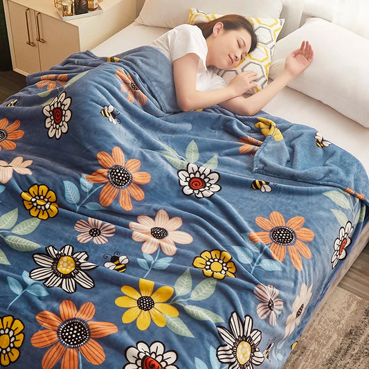 Couverture lit en Fleurs Bleu