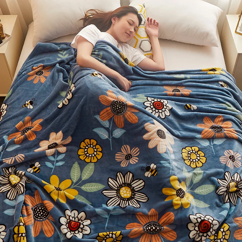 Couverture lit en Fleurs Bleu 1