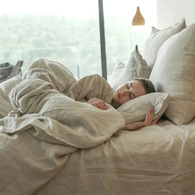 Couverture lit en Lin Blanc cassé