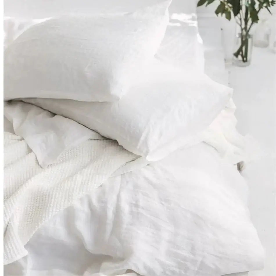 Image of Couverture lit en Lin Blanc cosy pour lit double – texture douce