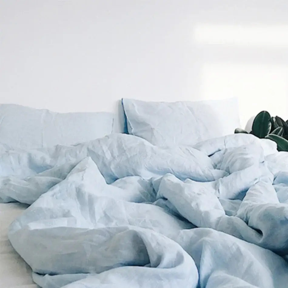 Couverture lit en Lin Bleu ciel