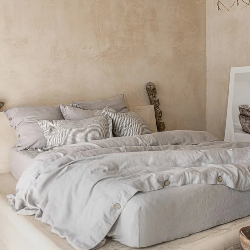 Couverture lit en Lin Gris Clair
