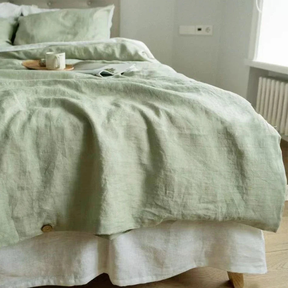 Couverture lit en Lin Vert sauge