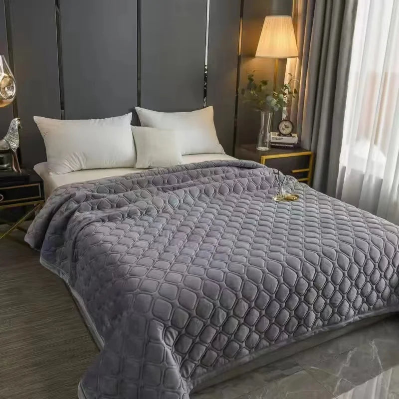 Couverture lit en Velours Gris