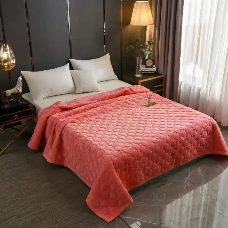 Image of Couverture lit en Velours Melon cosy pour lit double – texture douce