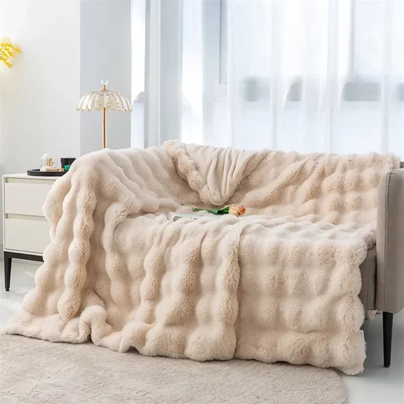 Couverture lit en polaire beige