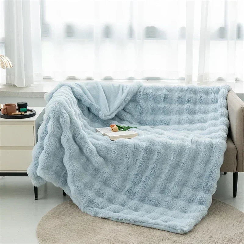Couverture lit en polaire bleu