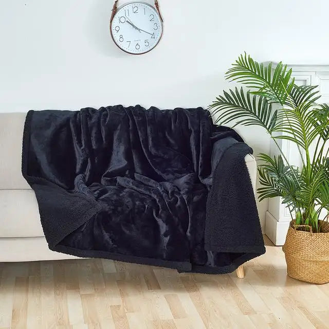 Couverture lit en shaggy noir 1