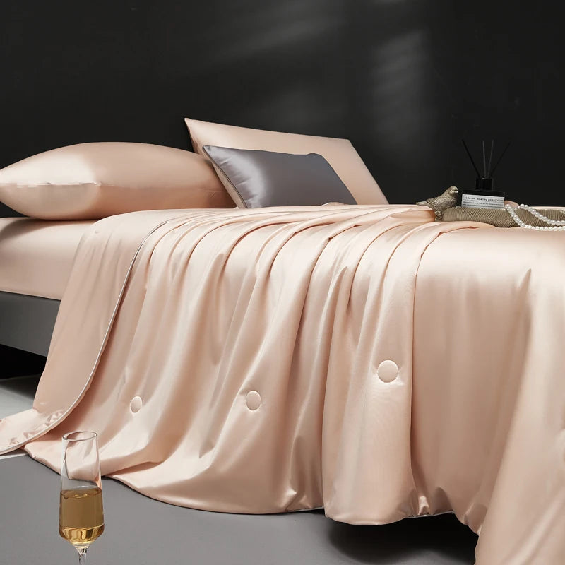 Couverture lit en soie rose