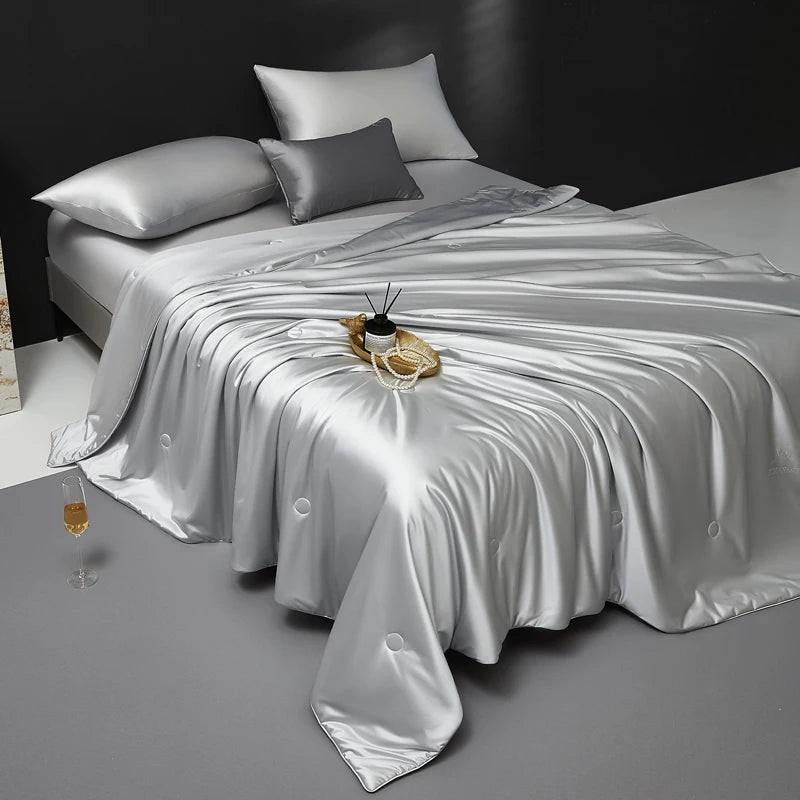 Couverture lit en soie silver