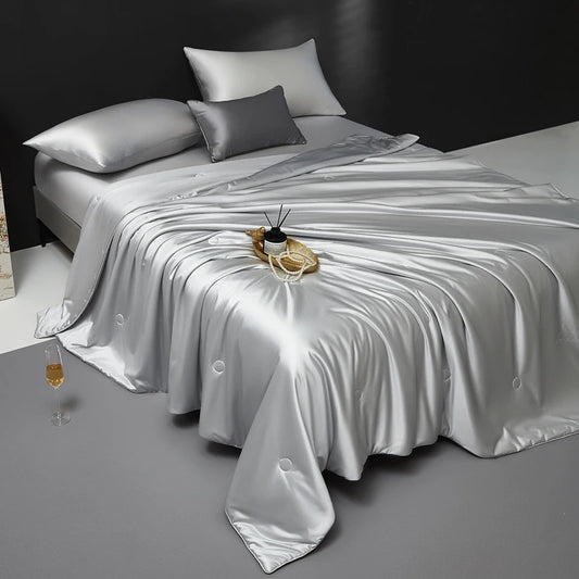 Couverture lit en soie silver
