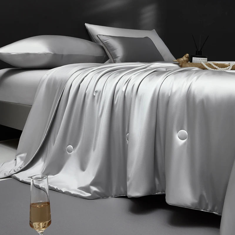 Couverture lit en soie silver 3