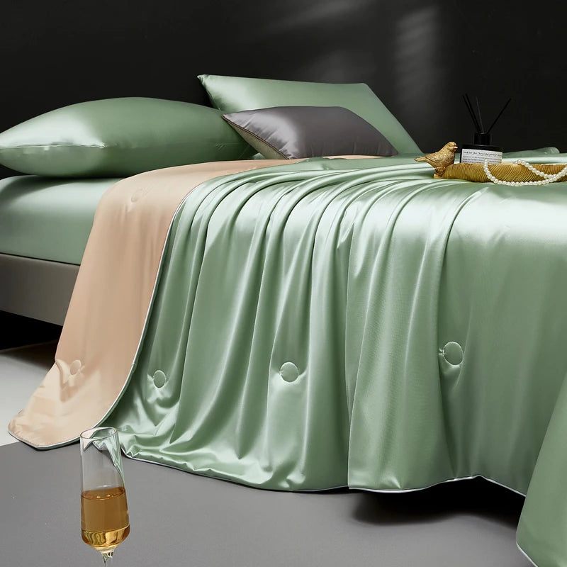 Couverture lit en soie vert