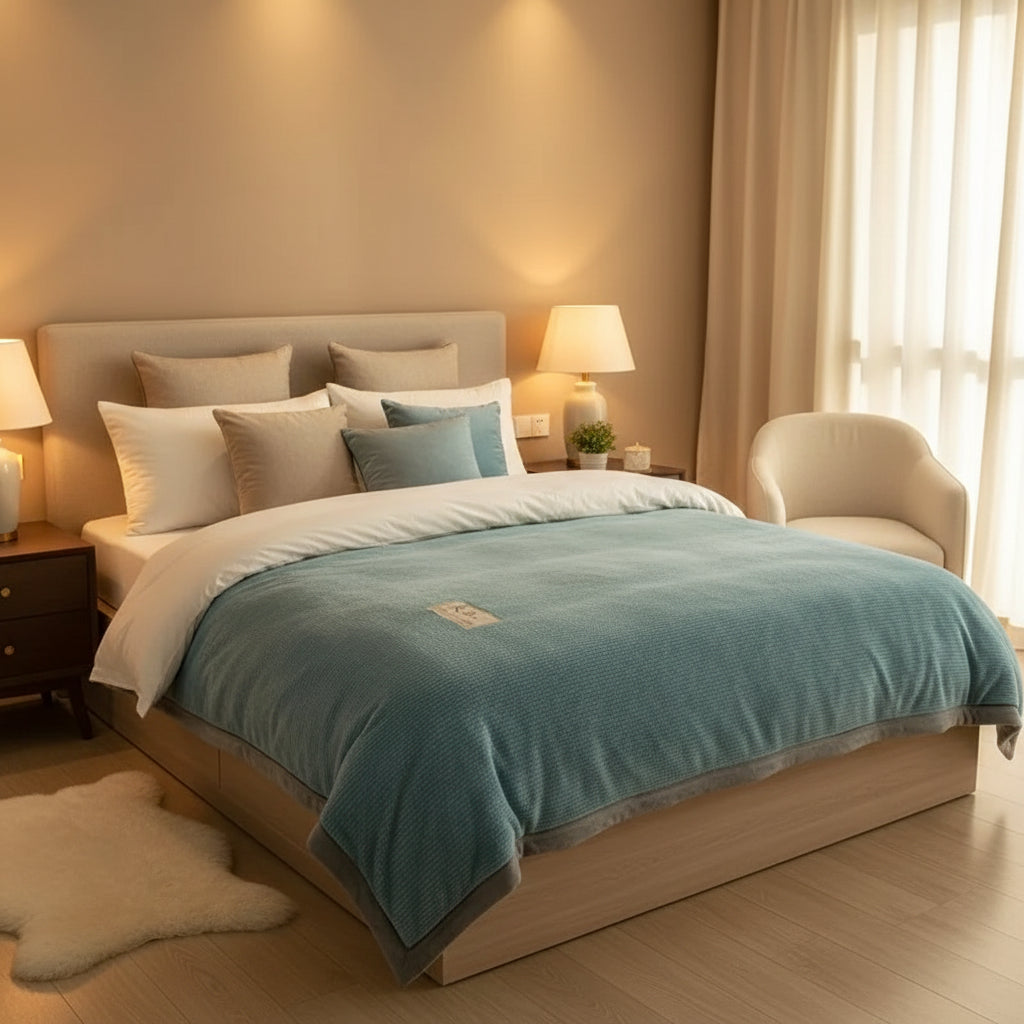 Image of Couverture lit polaire en velours bleu moelleuse – confort rapide et chaleur