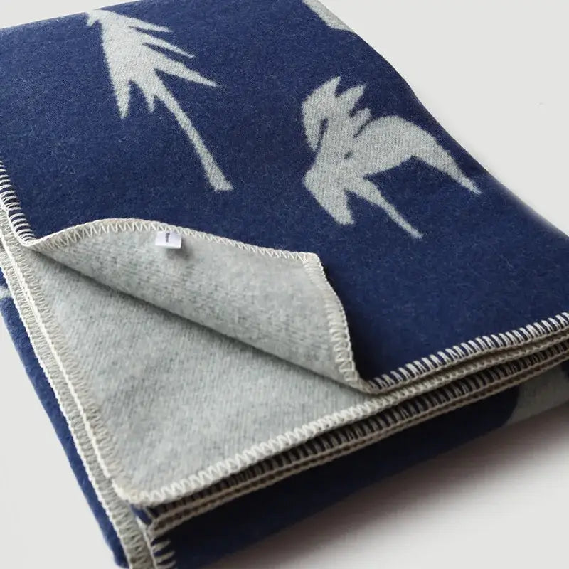 Image of Couverture lit réversible en laine bleu