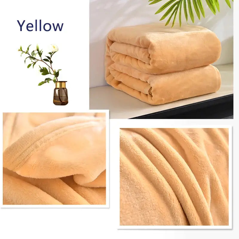 Image of Couverture polaire en flanelle jaune pour lit double – texture douce