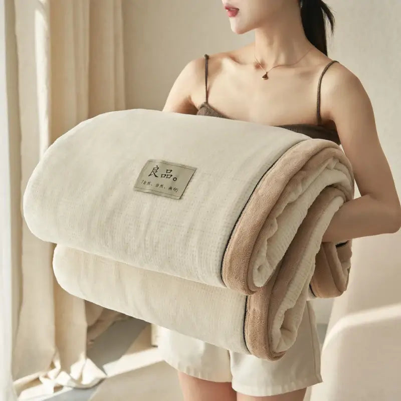 Image of Couverture polaire en velours beige 2