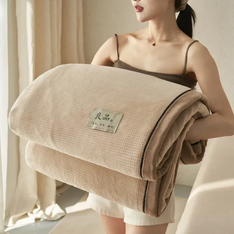 Couverture polaire en velours camel