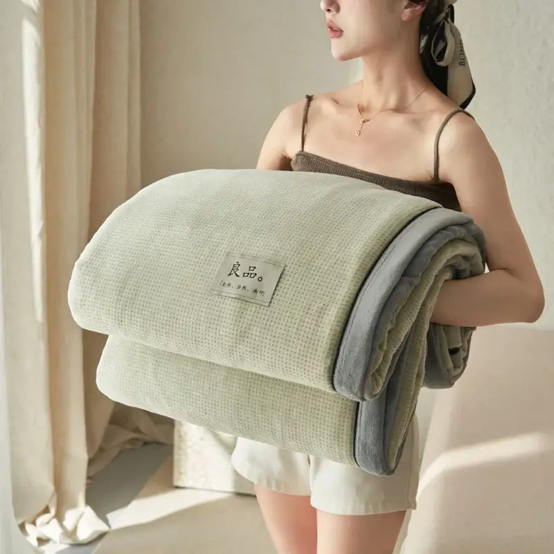 Image of Couverture polaire en velours vert moelleuse – confort rapide et chaleur