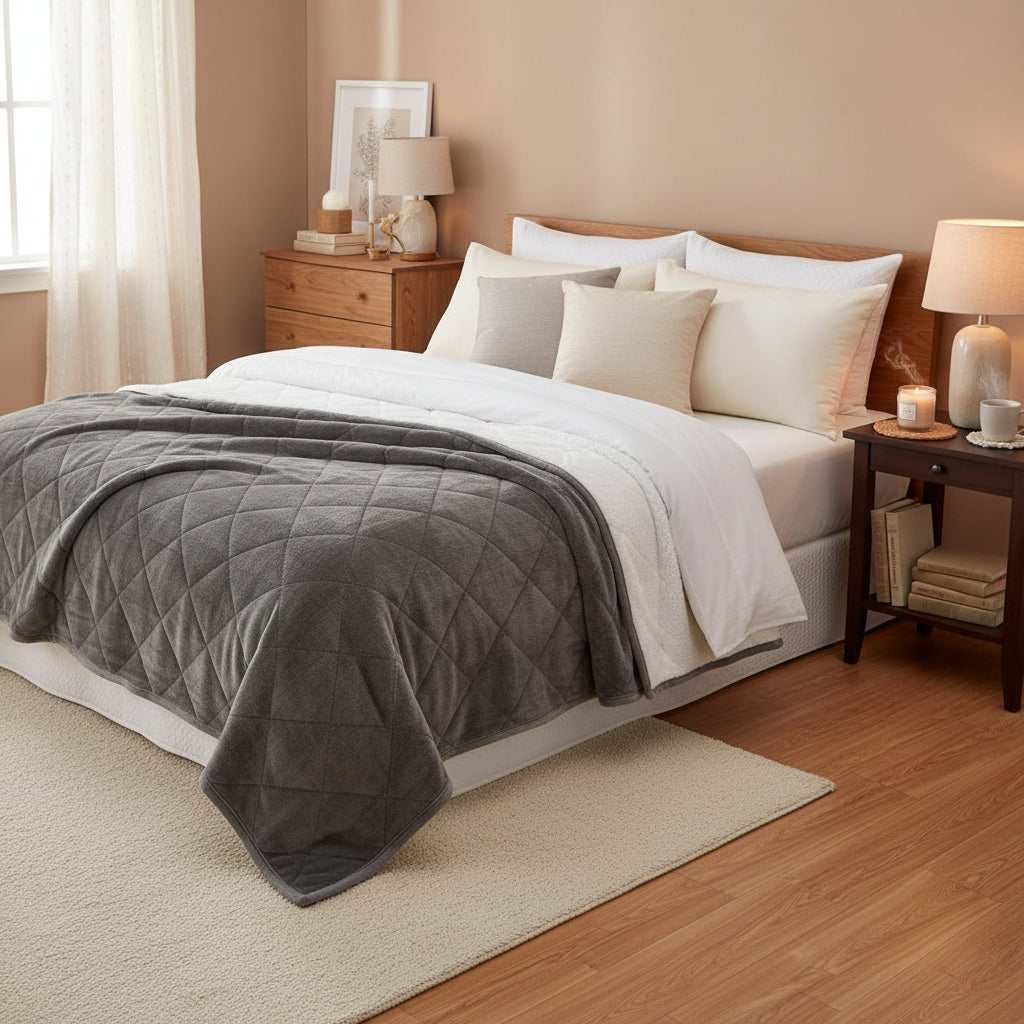 Image of Couverture polaire gris moelleuse – confort rapide et chaleur