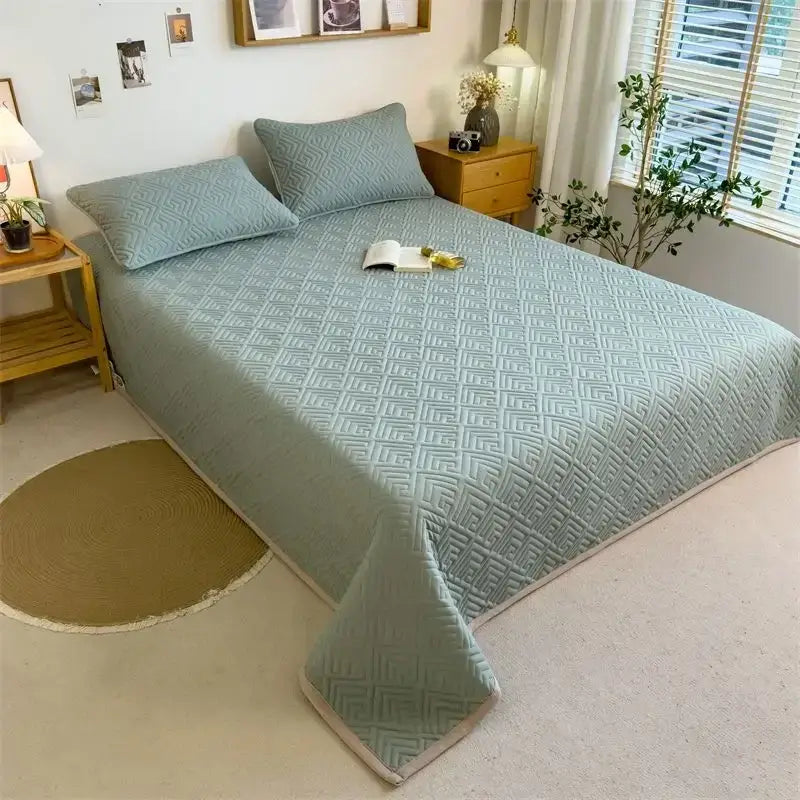 Image of Couverture pour lit Vert foncé cosy pour lit double – texture douce